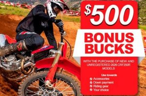 Read more about the article $500.00 Bonus Bucks on 2026 CRF250R
